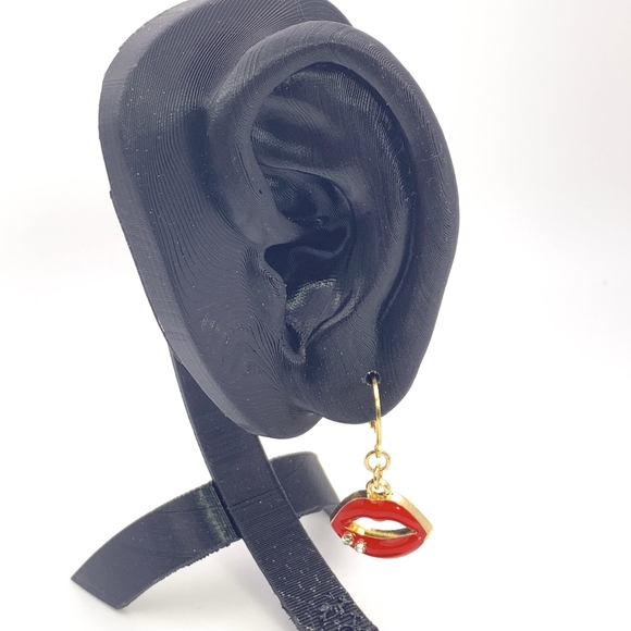 Red Lips with Rhinestones Earrings - Picture 3 of 5
